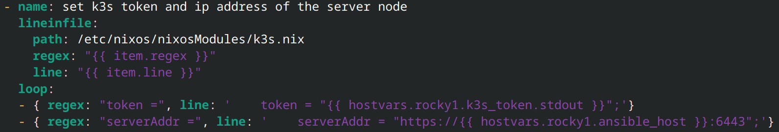 image of Ansible playbook for setting up NixOS showing the dynamic IP resolution