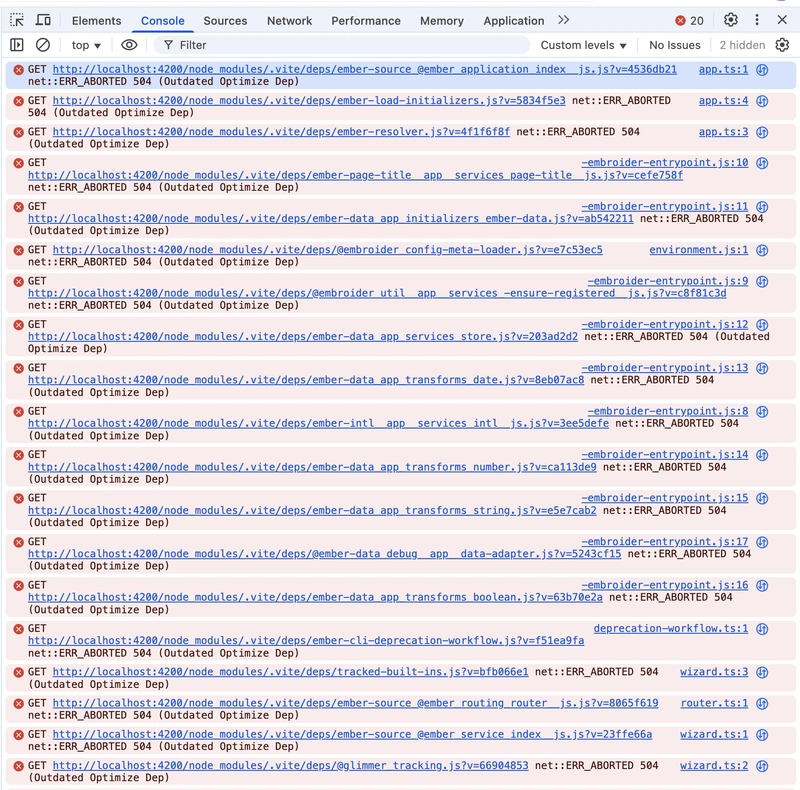 Embroider & Vite & net::ERR_ABORTED 504 (Outdated Optimize Dep)