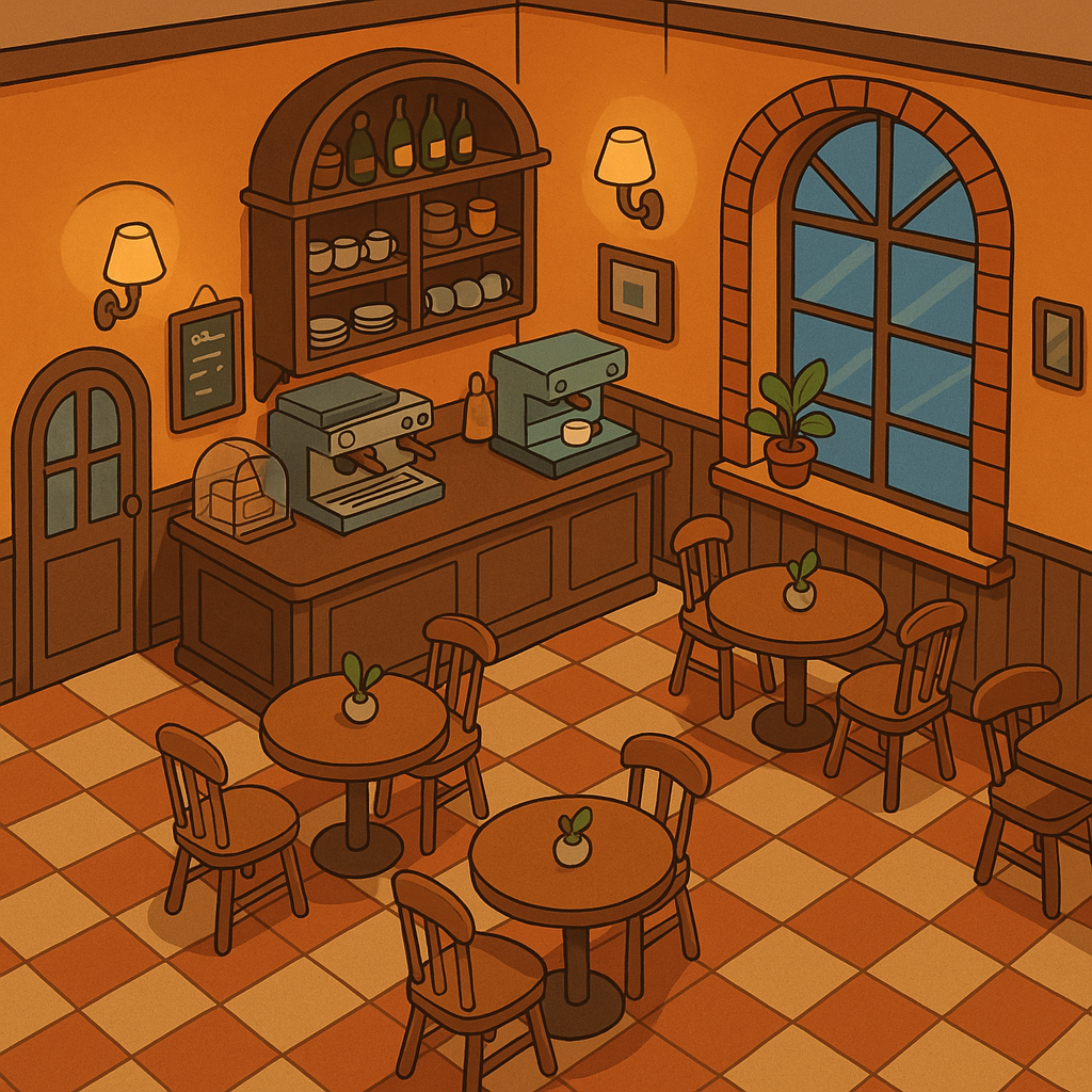 Generated cafe interior in isometric perspective