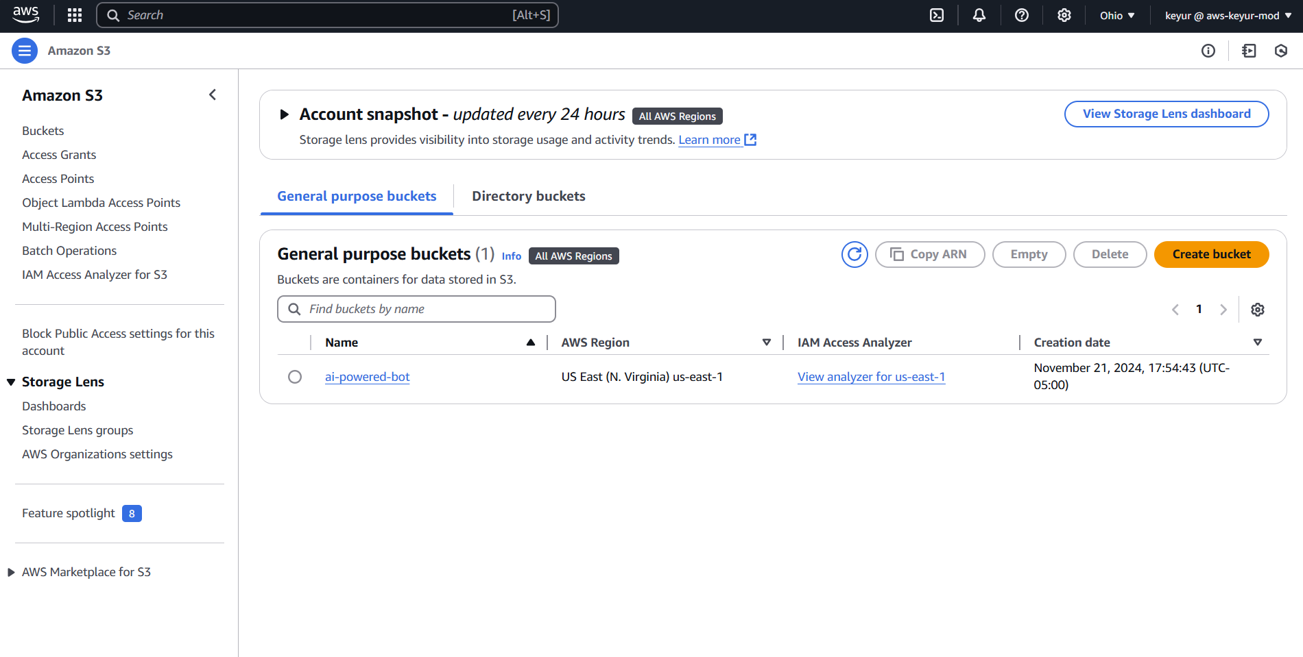 Amazon S3 Buckets screen