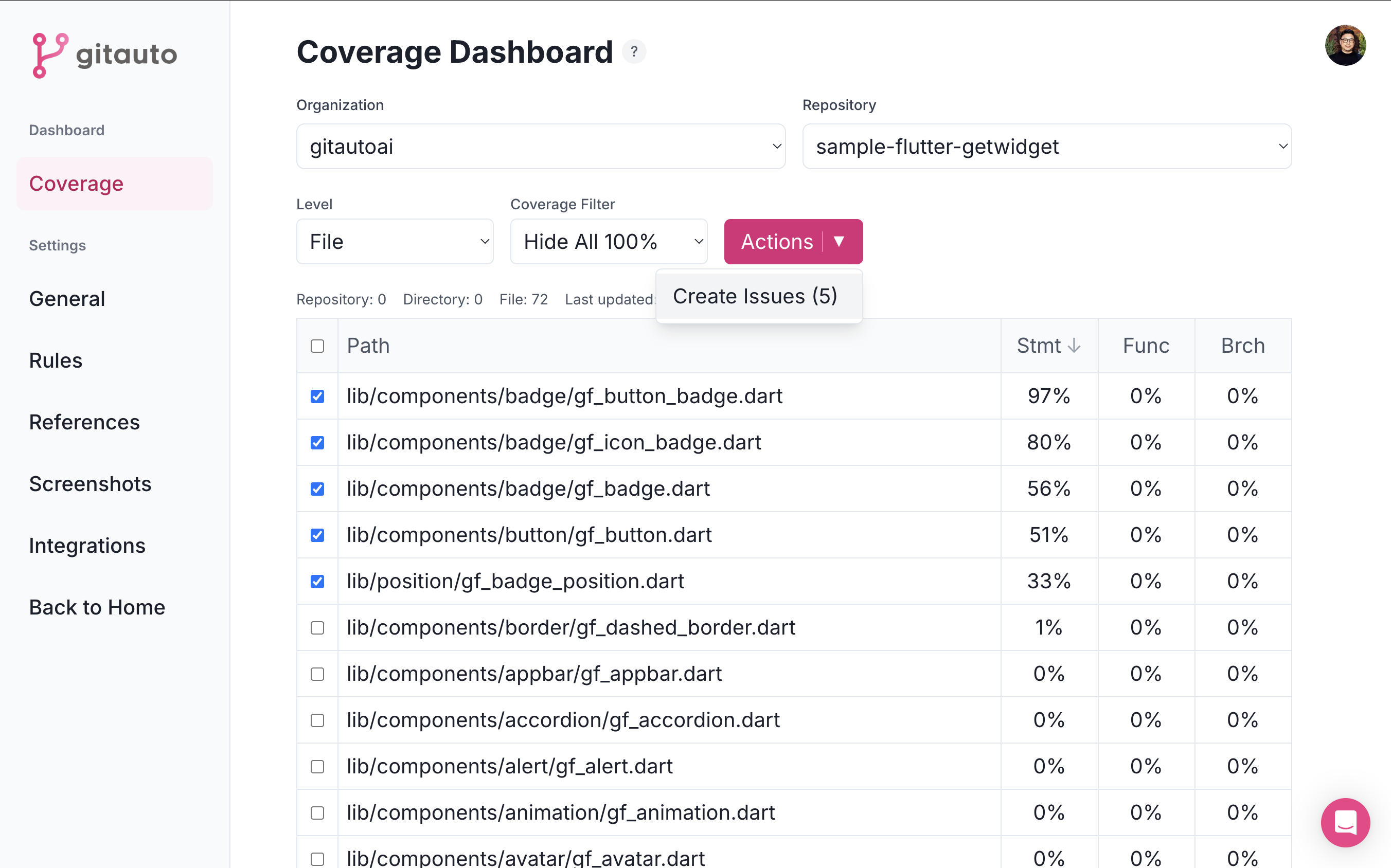 Creating Issues from Actions Menu