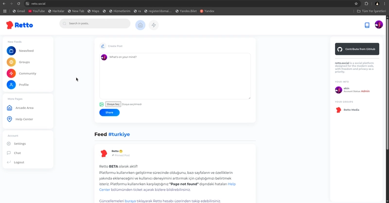 Retto Social: Social network for modern web