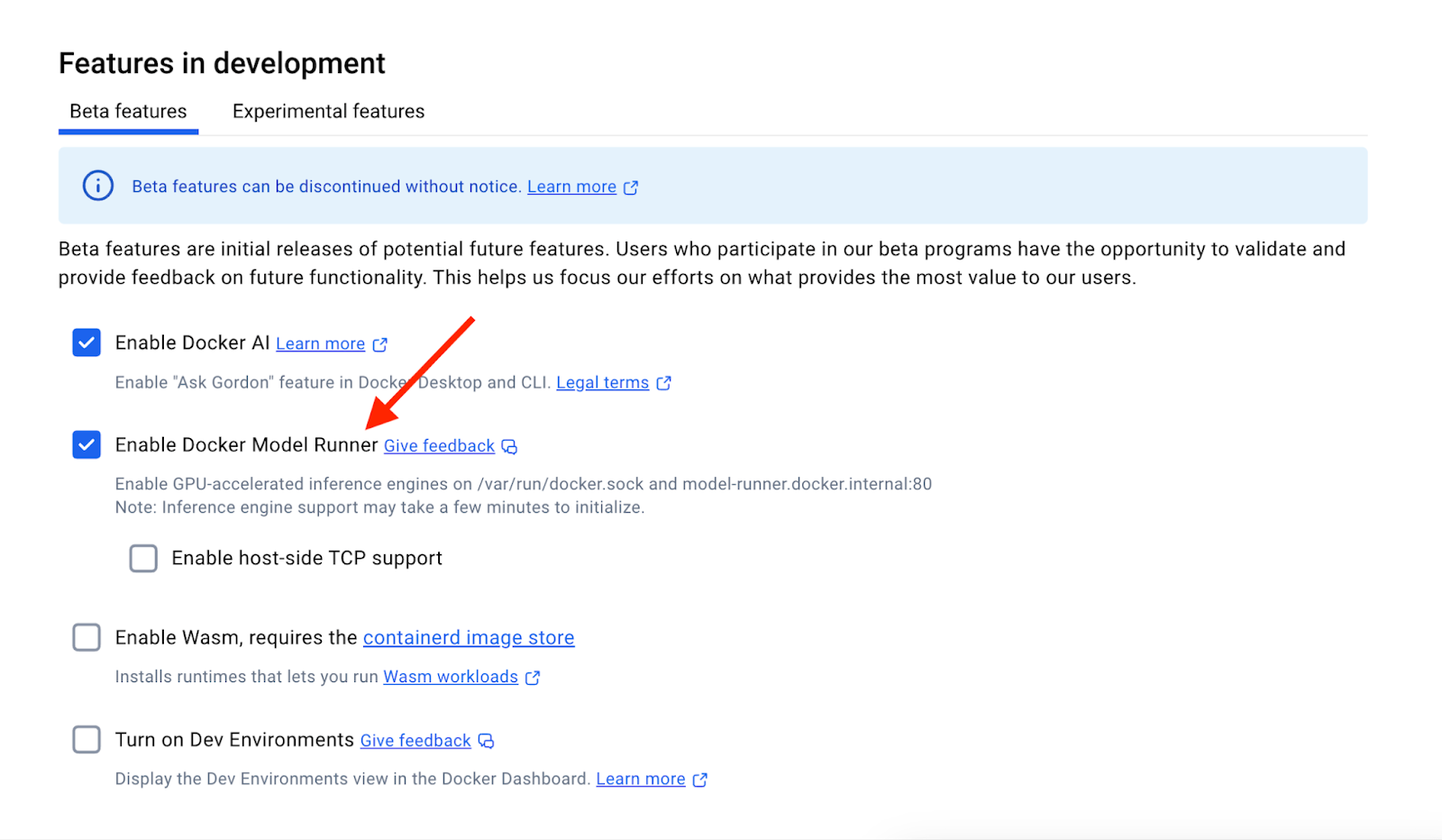 Enabling Model Runner in Docker Desktop