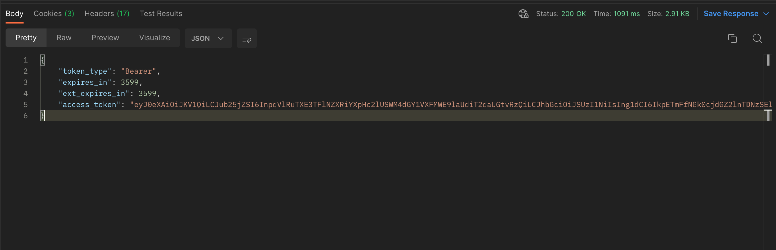 Response for Requesting auth token