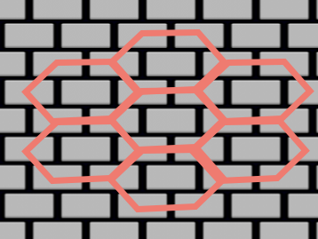 Brick wall with hand-drawn hex overlay
