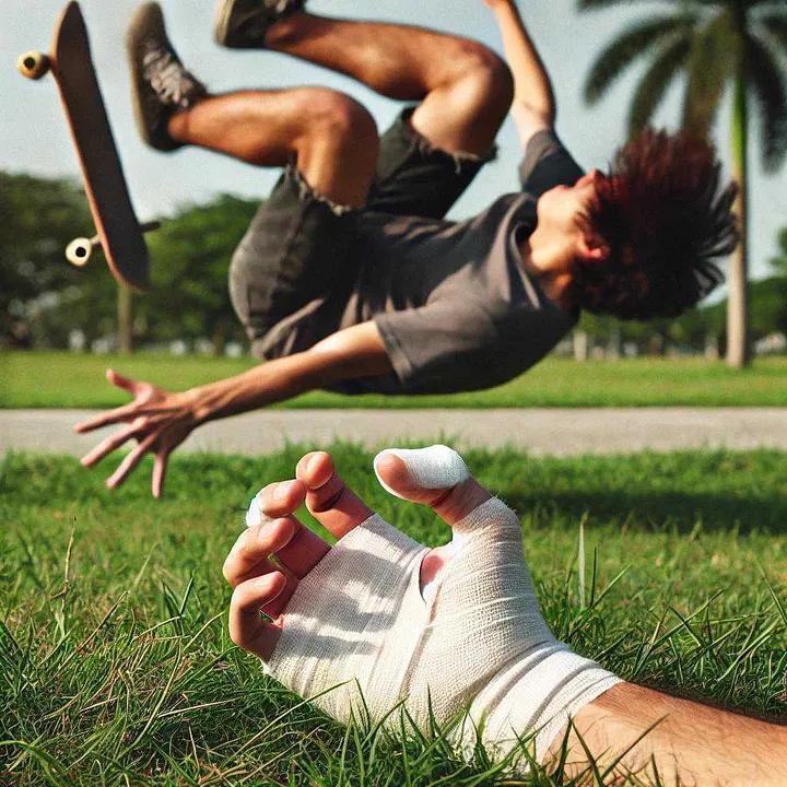 A broken thumb attempting a backflip