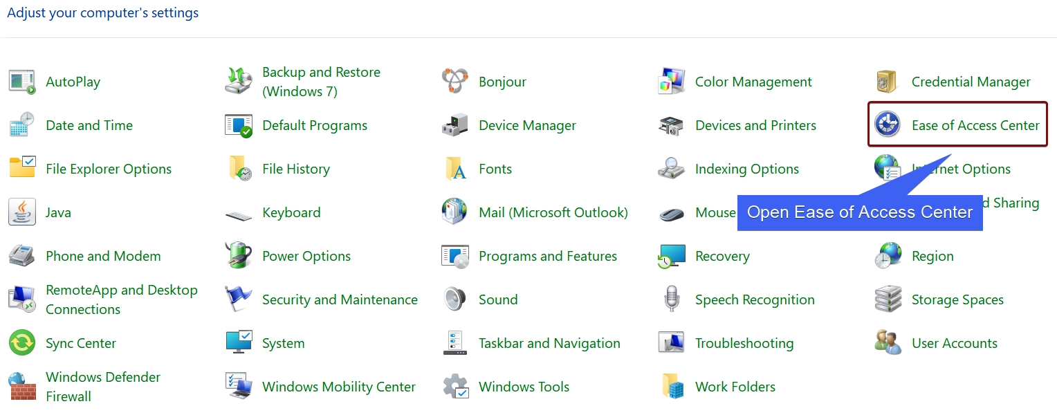 Open Ease of Access Center