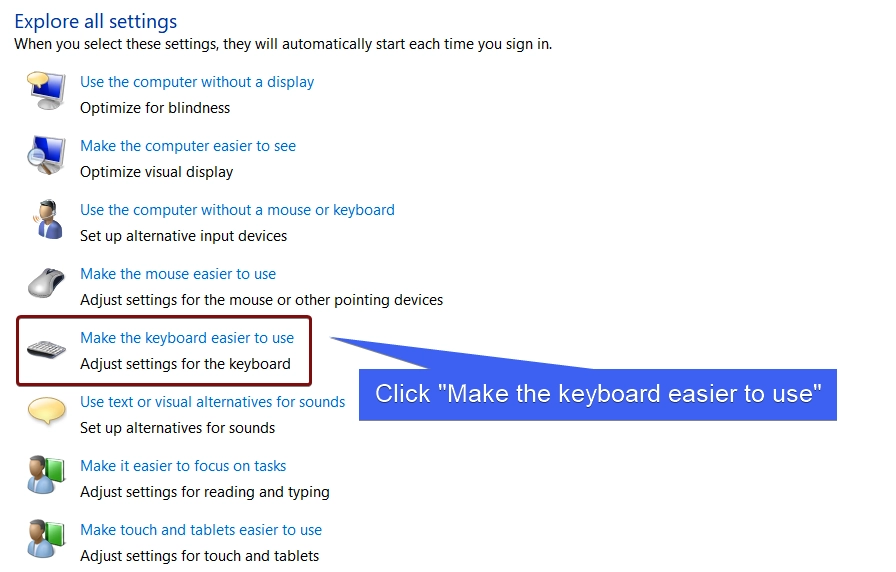 Open Make the keyboard easier to use