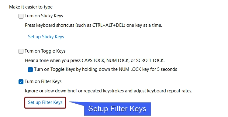 Setup Filter Keys