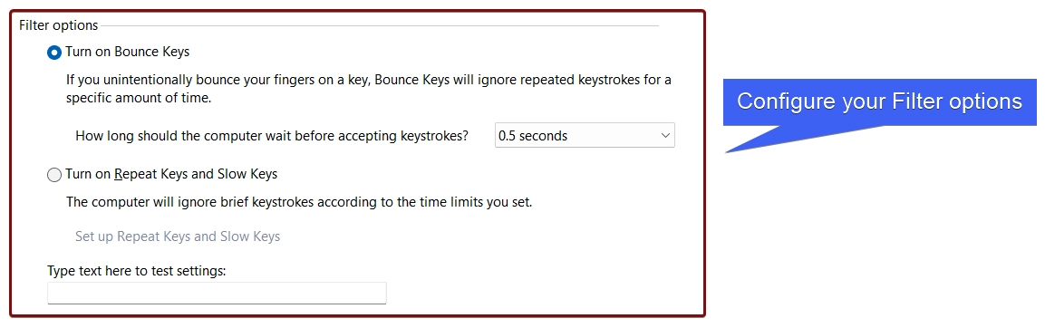 Filter options in the Filter Keys