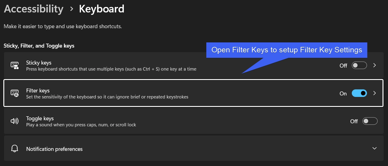 Open Filter Keys