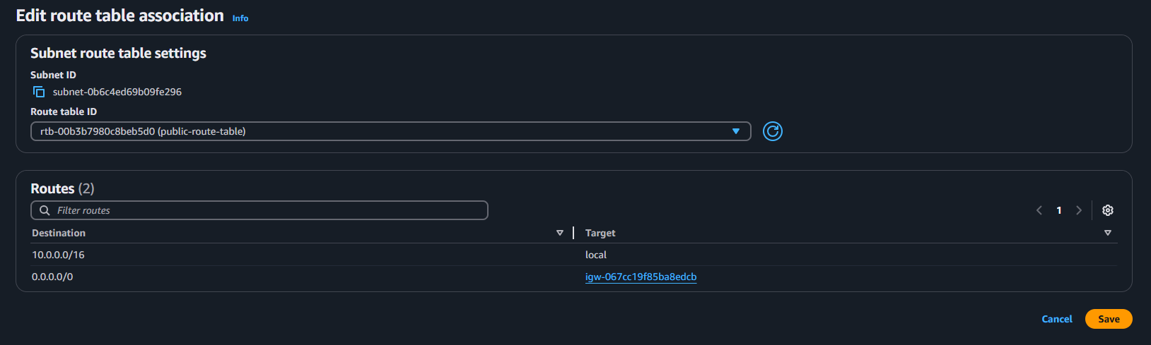 Assign Routing Table to Subnet