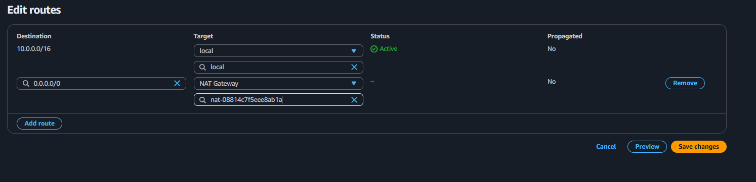 Private Route Table Update