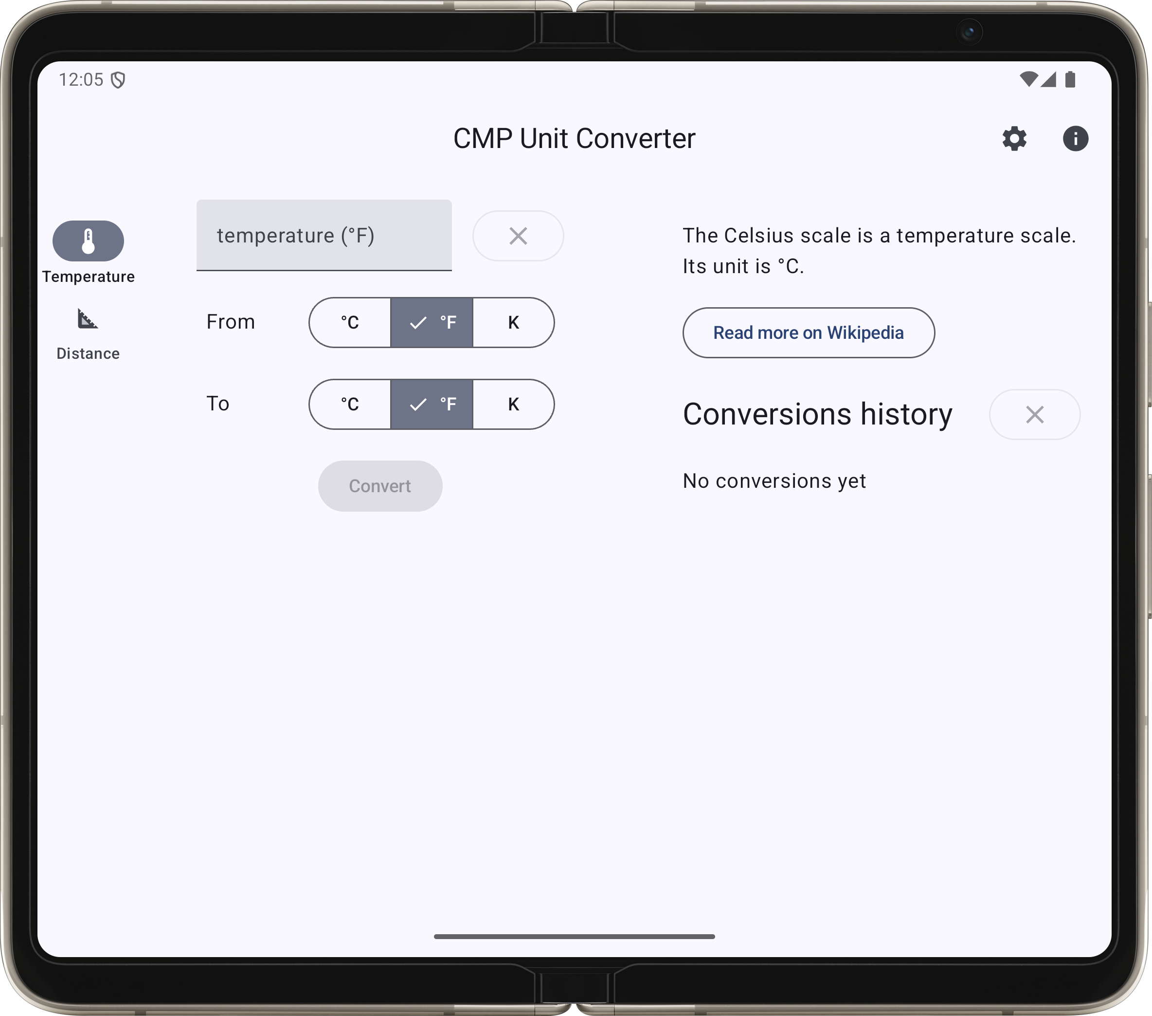 CMP Unit Converter running on a foldable