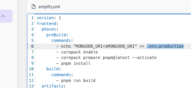 Amplify config with env