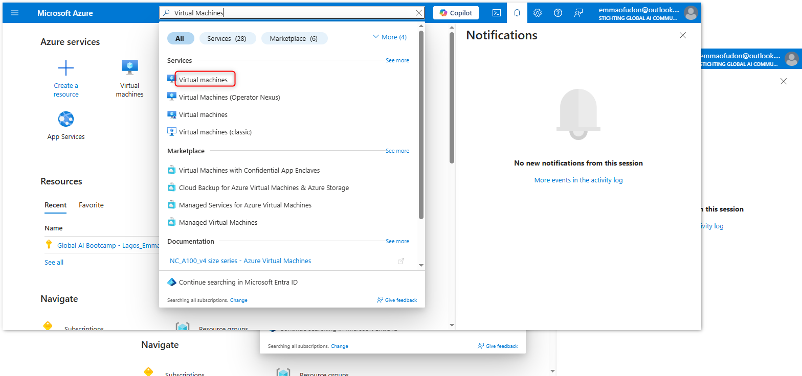Virtual Machine from the Search Results