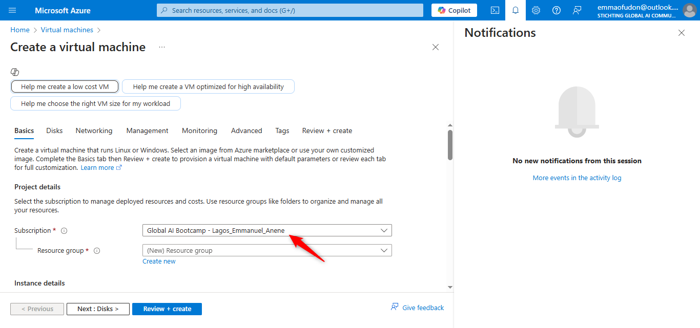 Select the appropriate Subscription
