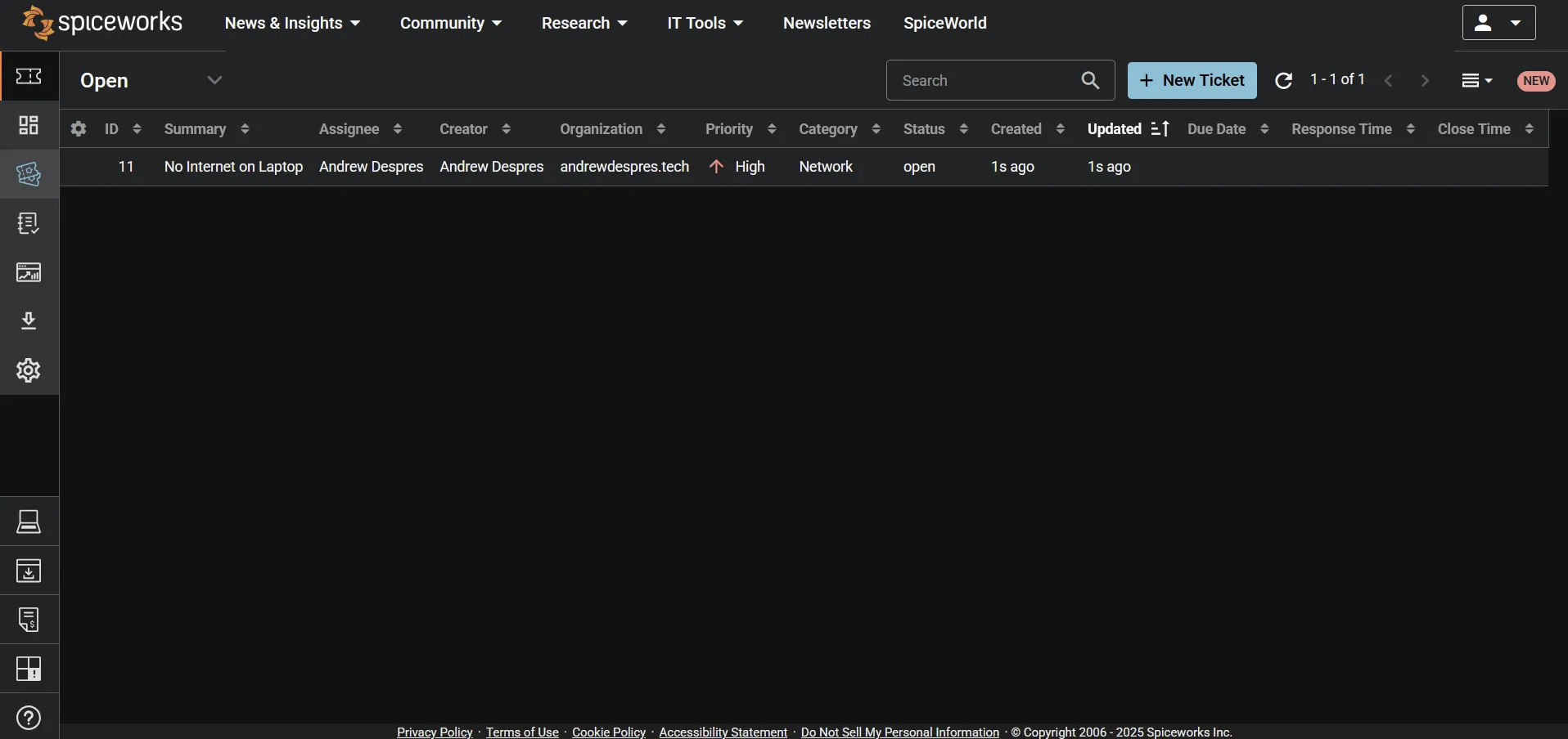 Screenshot of the Spiceworks Cloud Helpdesk Solution