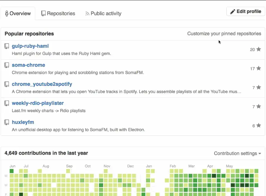 Video of a user pinning a repository