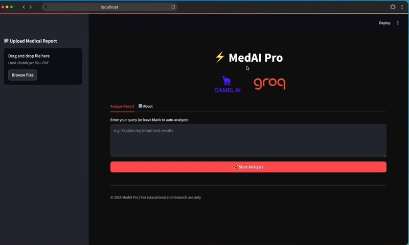MedAI Pro: Building an AI-Powered Medical Report Assistant Using GROQ,CAMEL-AI, and LLaMA 4