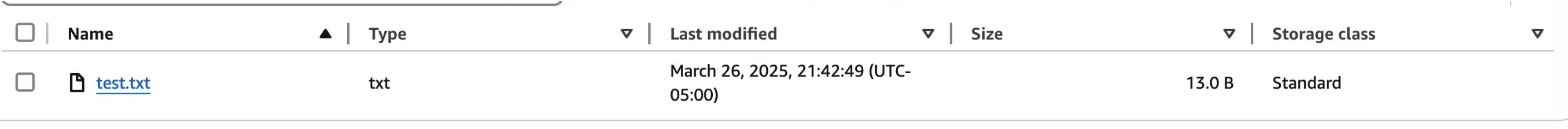 Test.txt was successfully uploaded to S3<br>
