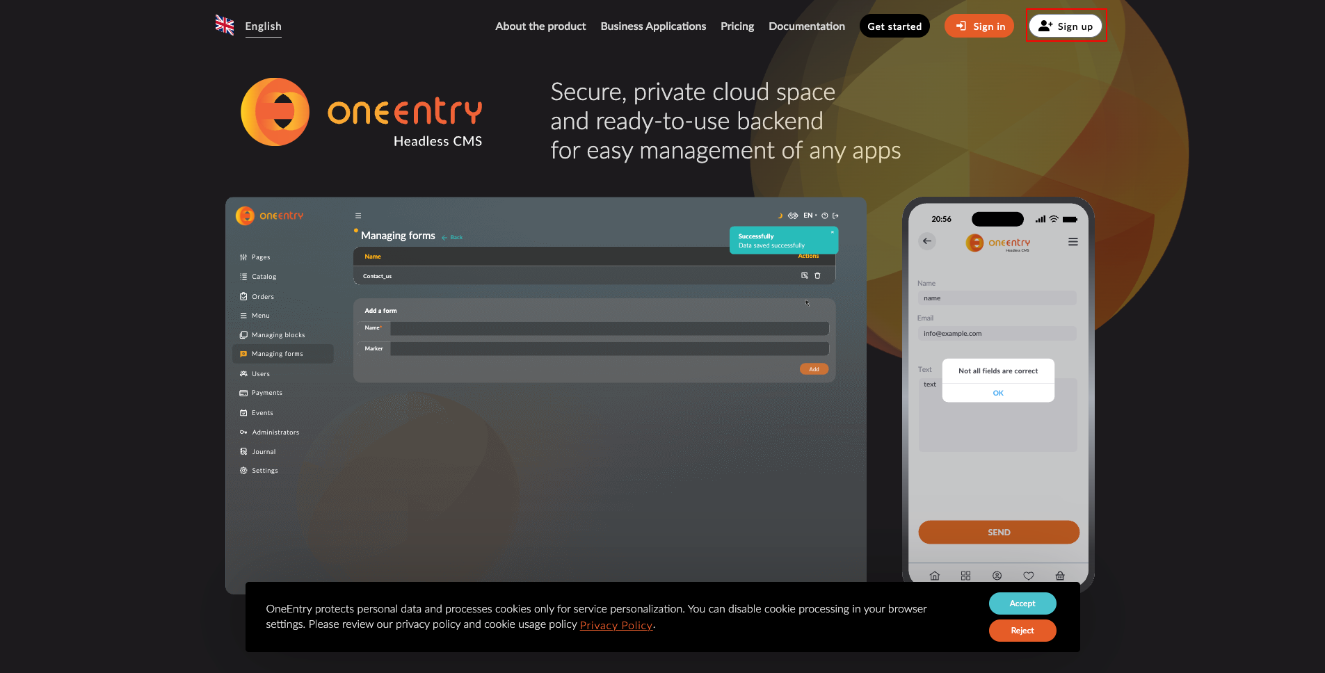 OneEntry Home Page