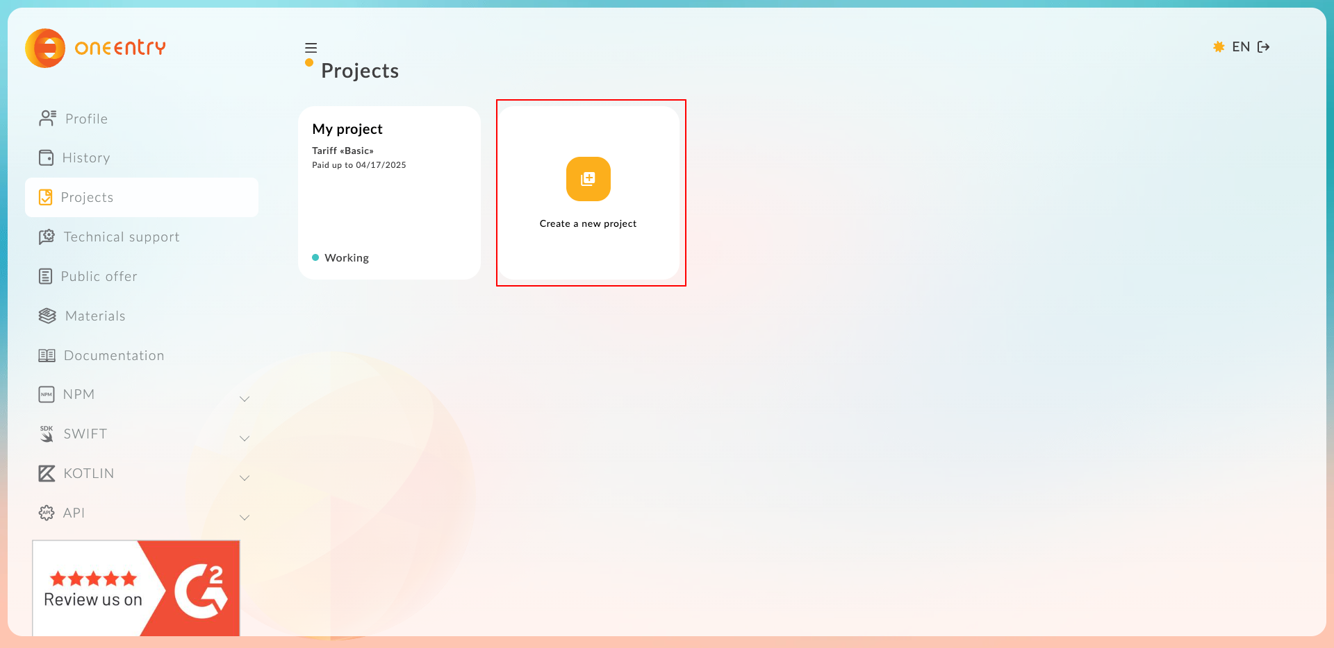 OneEntry Project page