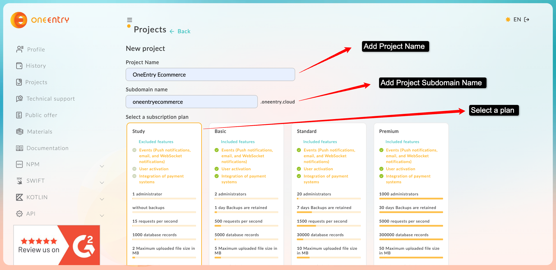 OneEntry Project Creation