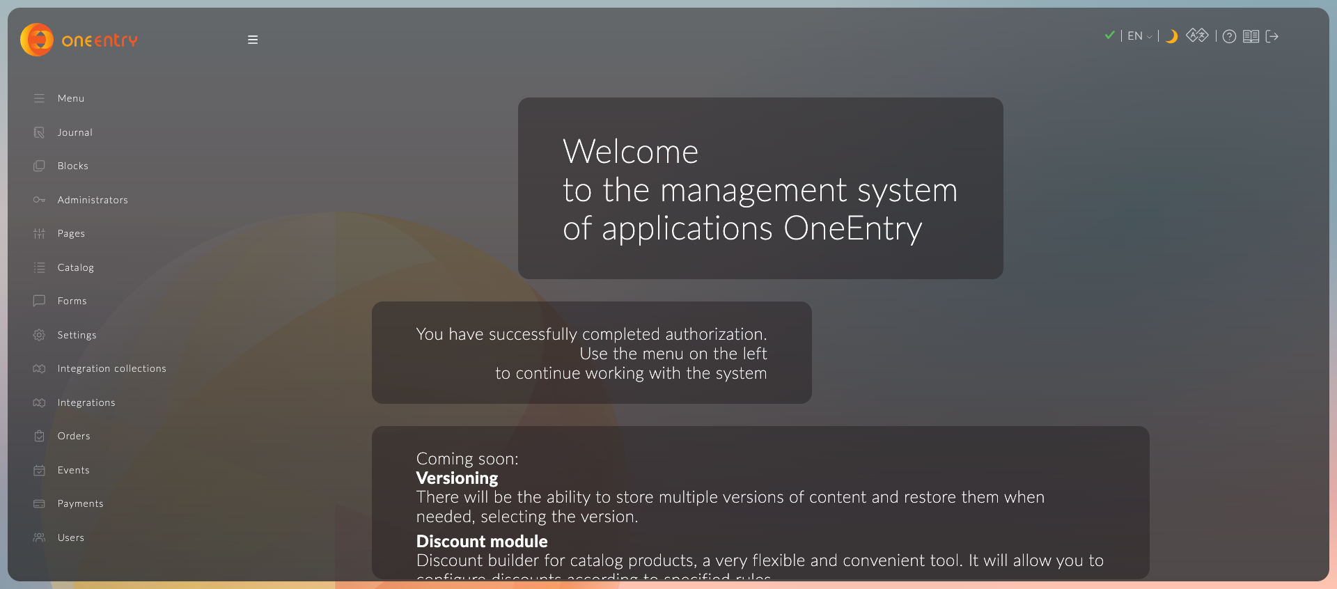 OneEntry Headless CMS Dashboard
