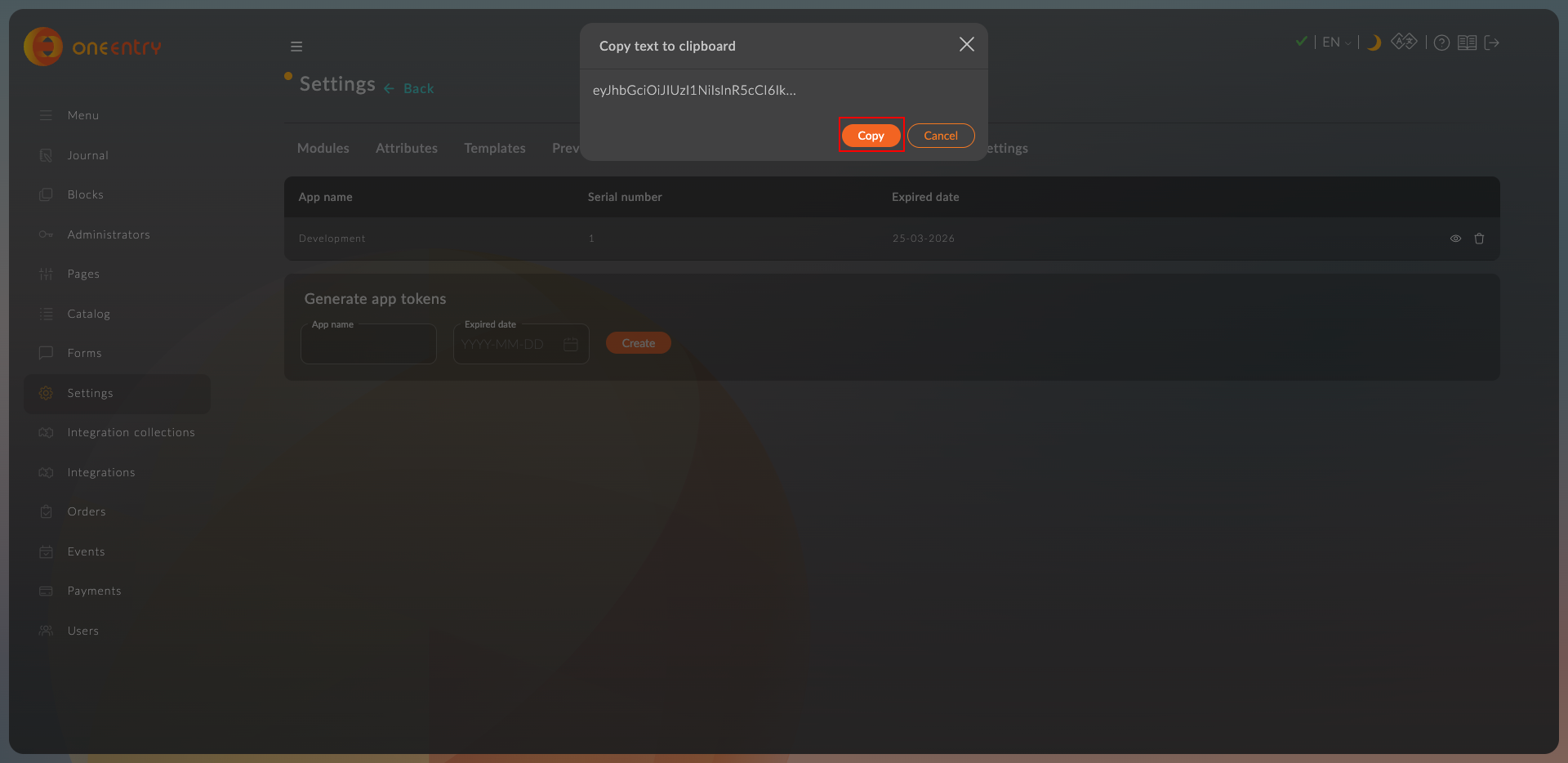 Token Modal