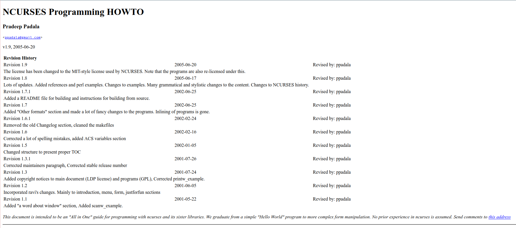 Screenshot of tldp.org/HOWTO/NCURSES-Programming-HOWTO/