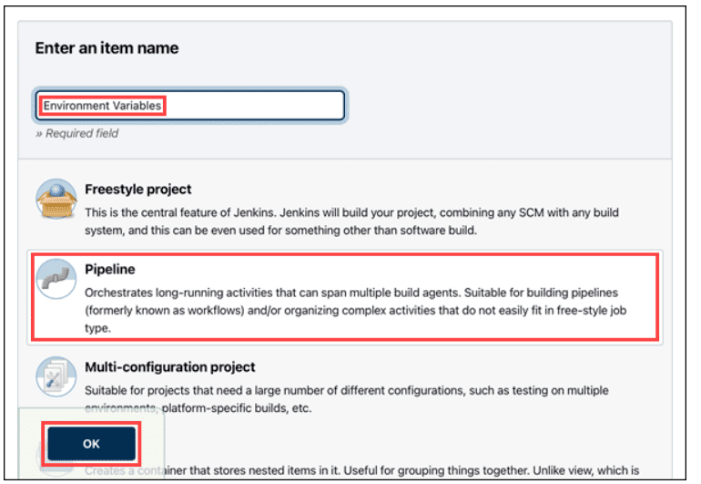 Create a new Jenkins job