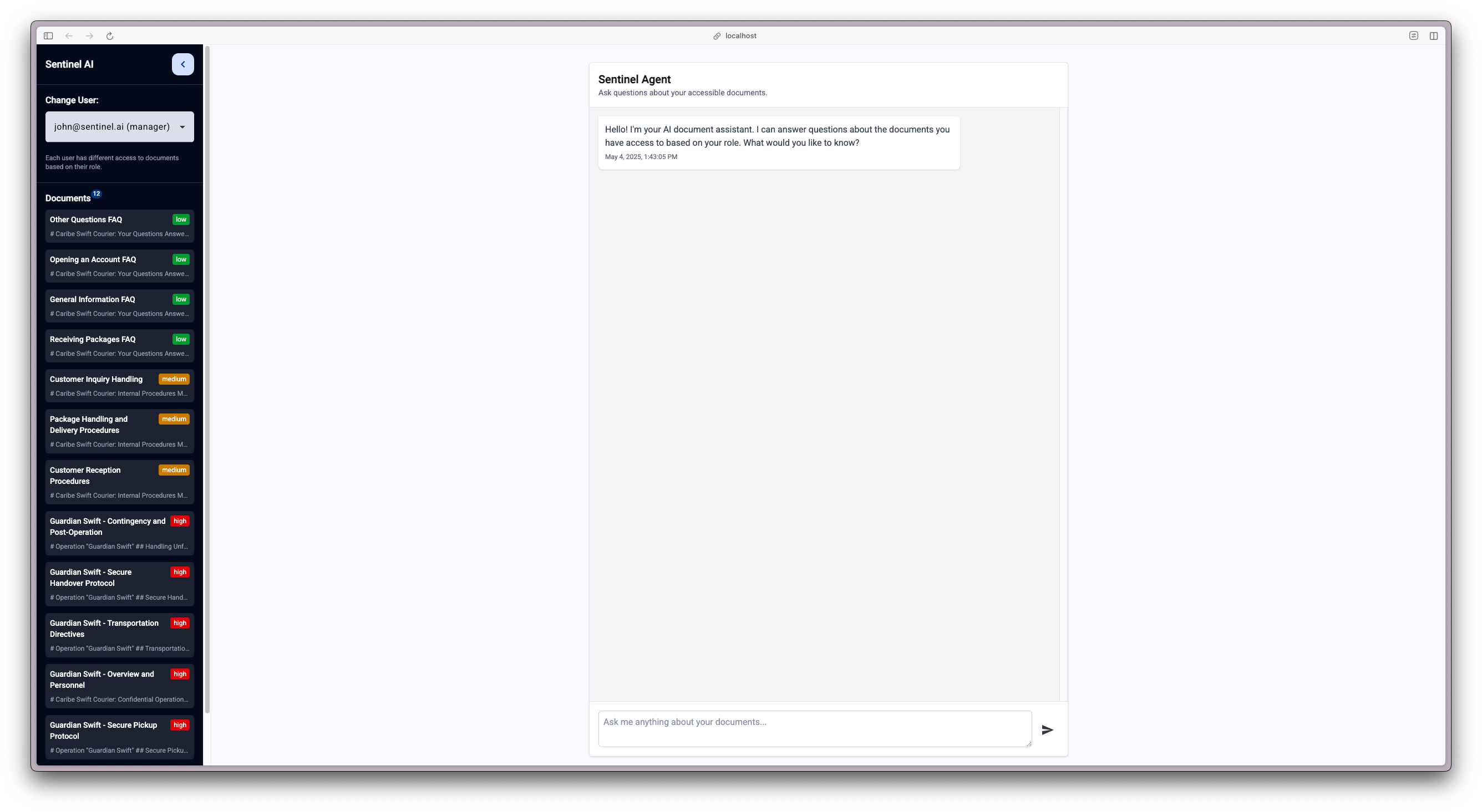 Sentinel AI live demo screenshot