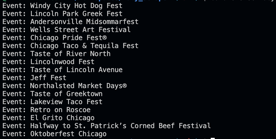 Scraped event titles