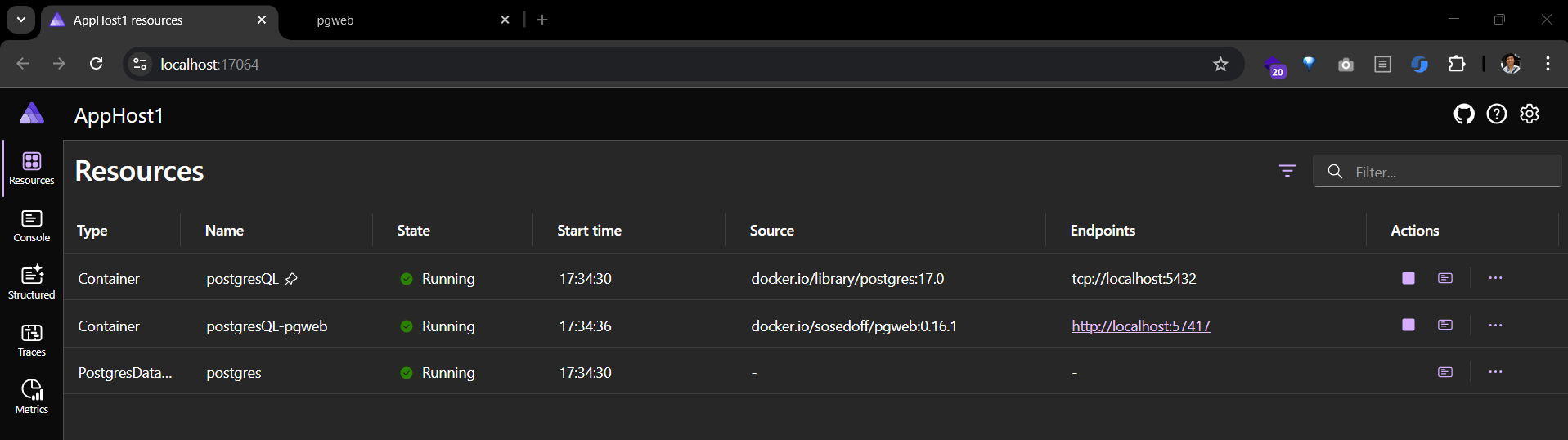 .NET Aspire dashboard