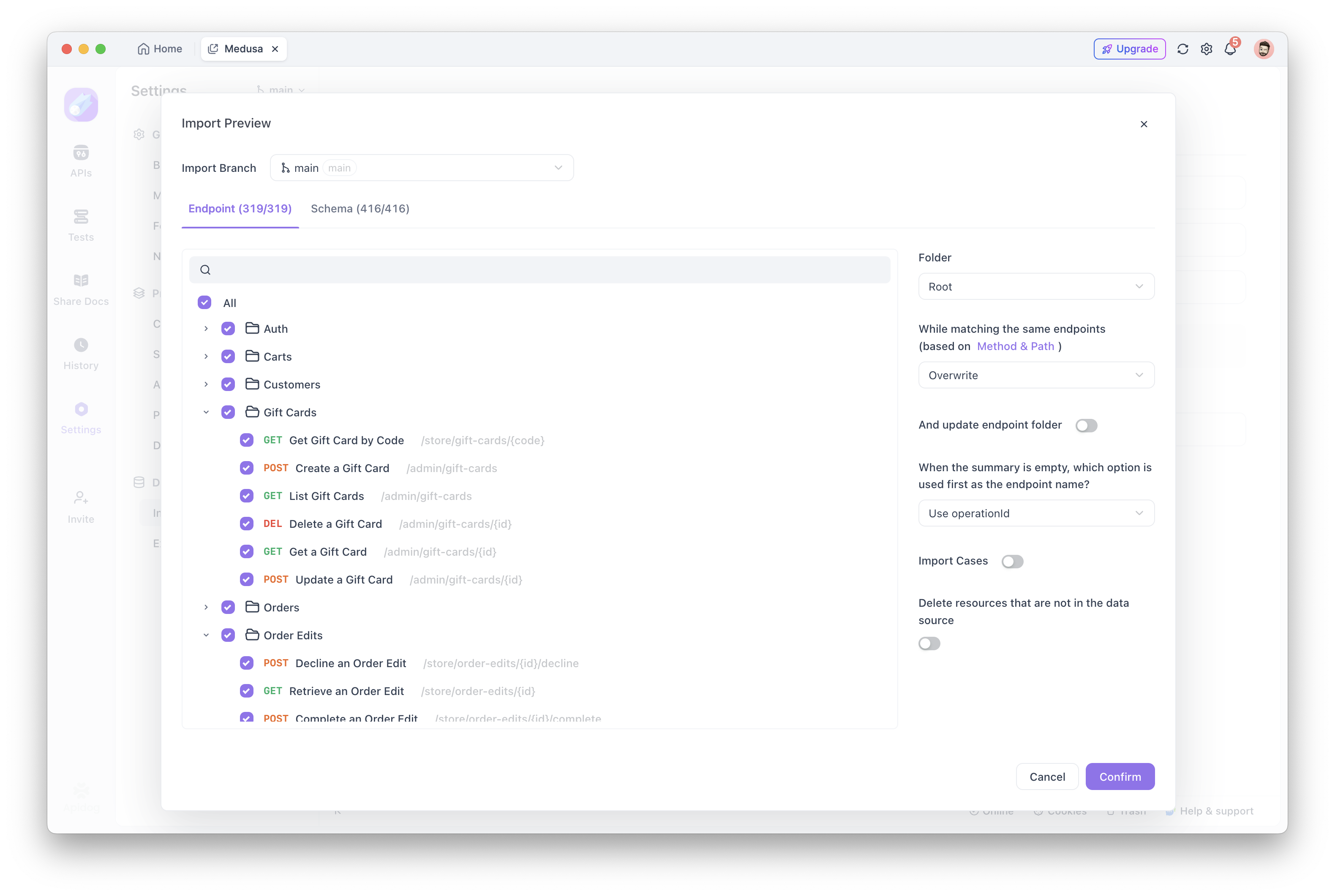 Automatically generate after importing your OpenAPI spec