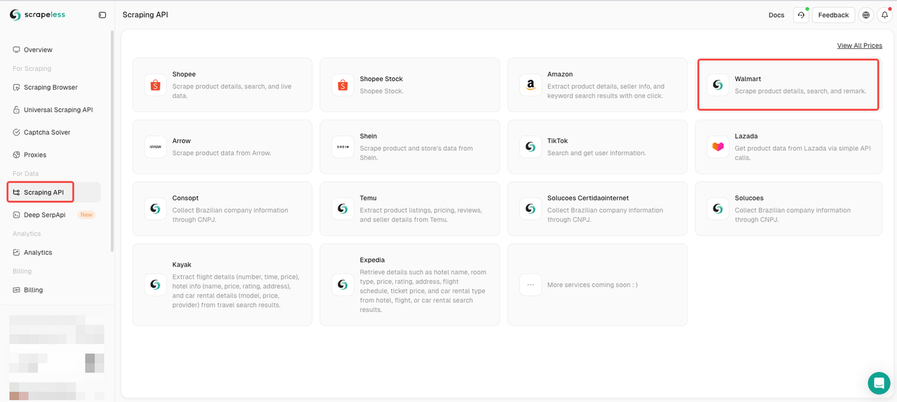 Scrapeless Walmart product API