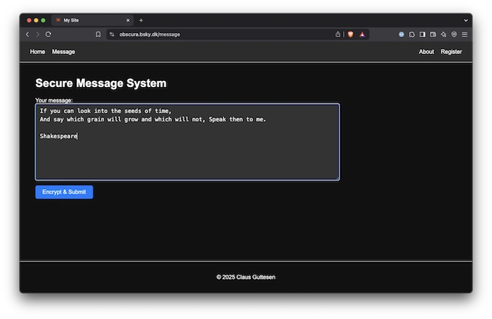 Encrypt messages on device and share using a link