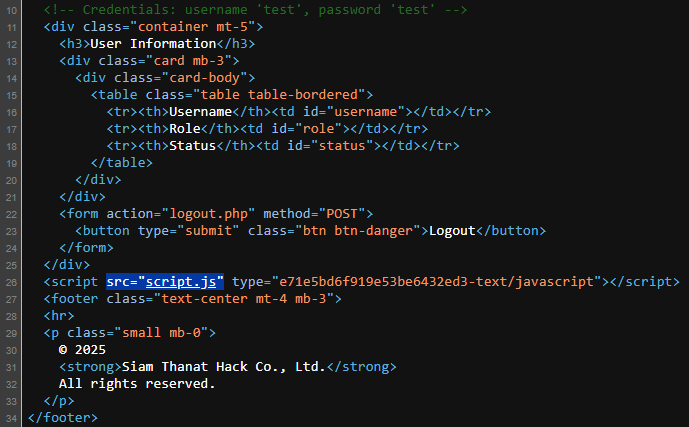 ภาพที่ 2 แสดงการโหลดไฟล์ script.js ใน Source Code