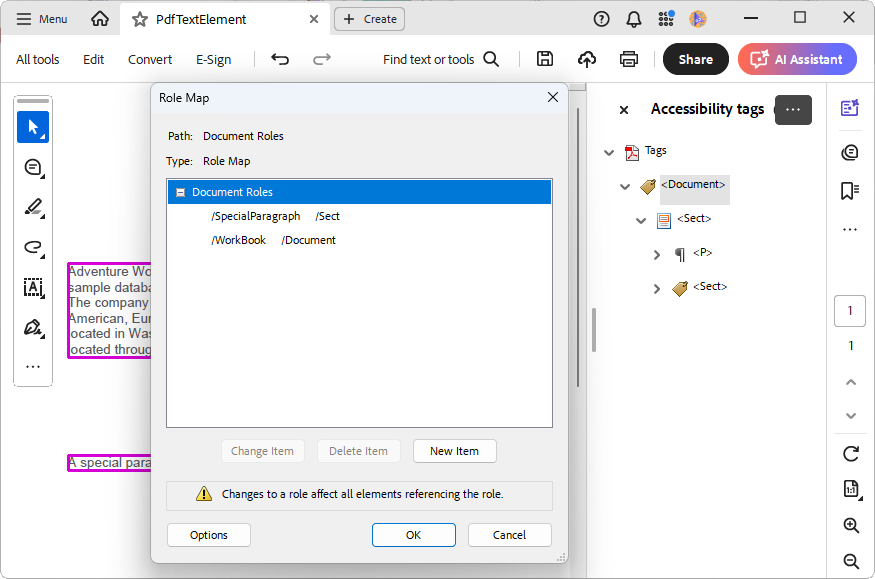 Custom role mapping for PDF tags