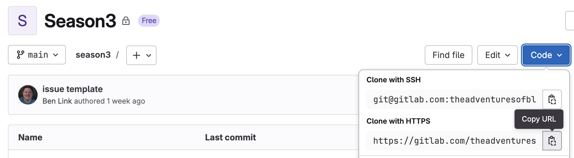 Grabbing the GitLab URI