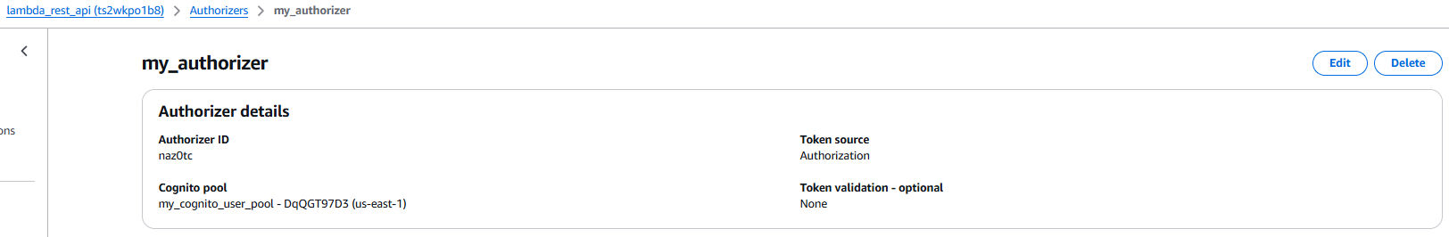 Cognito Authorizer for API Gateway
