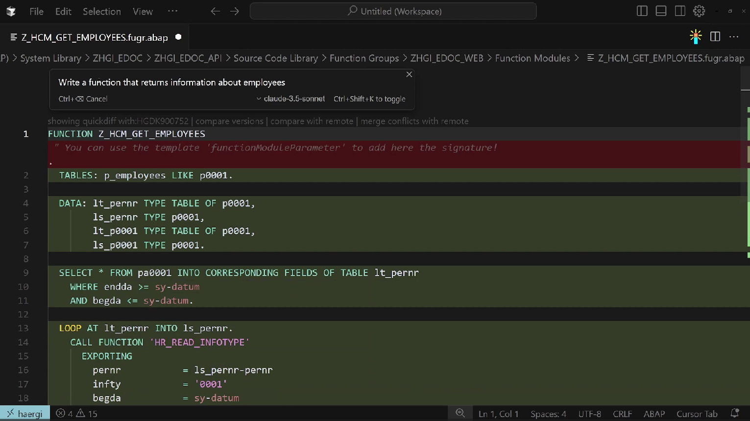 Create Function Module on SAP with Cursor and Claude Sonnet