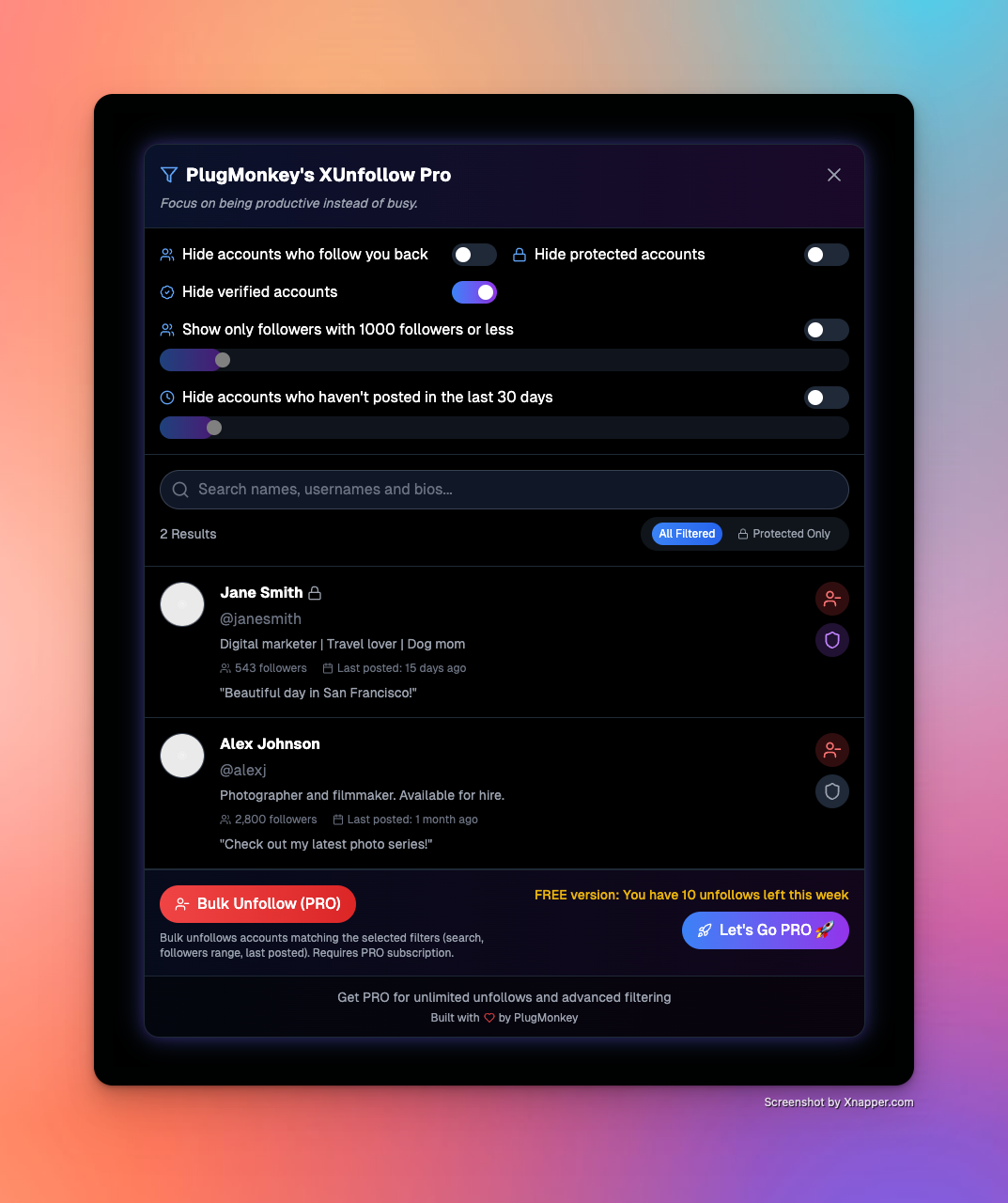 XUnfollow Pro Usage Screenshot