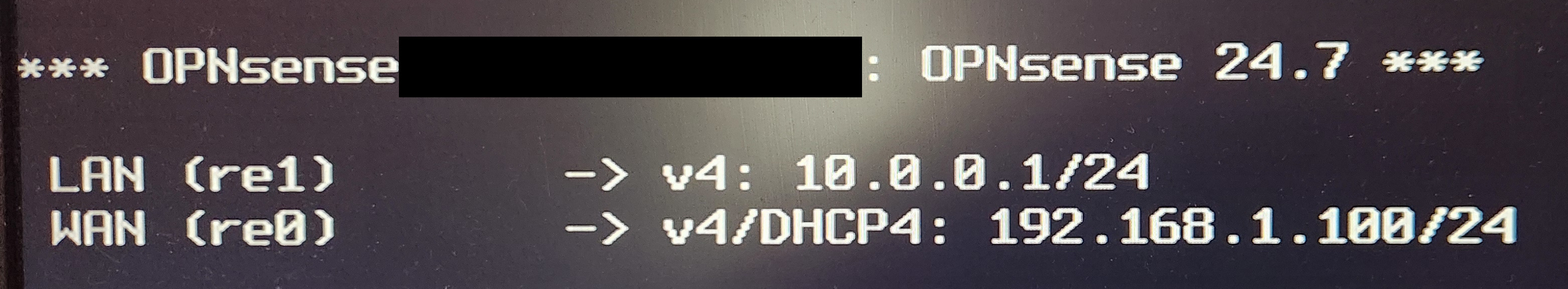 OPNsense CLI showing the IP for the interface of WAN, and how it's different than the LAN interface