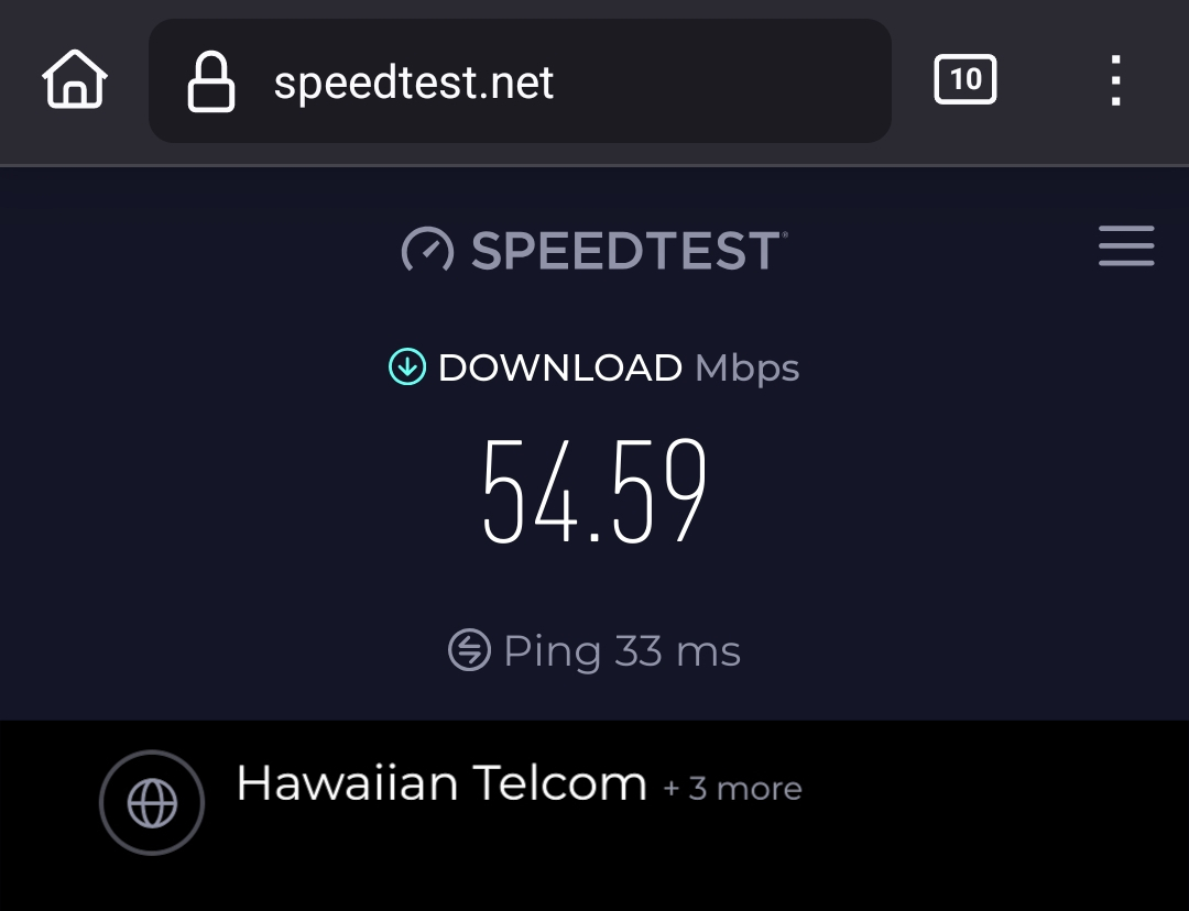 picture of my wireless device's internet speed test result