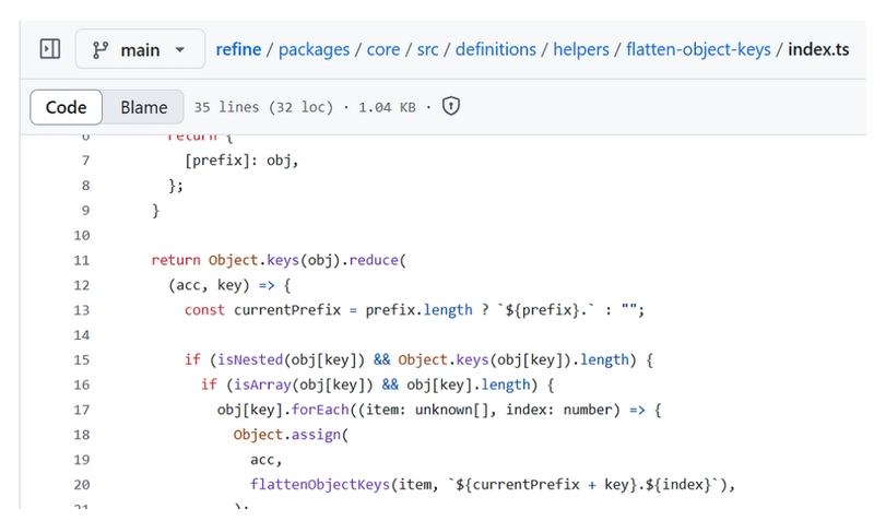 flattenObjectKeys() function in Refine source code.