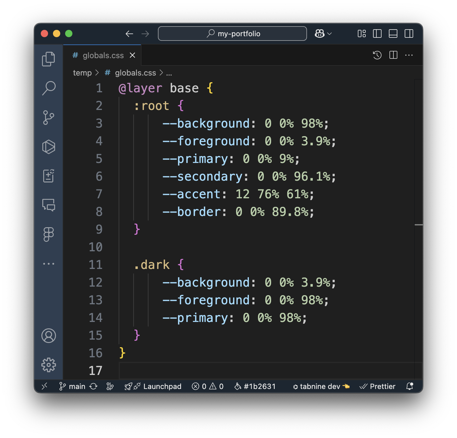 VSCode before hsl conversion.