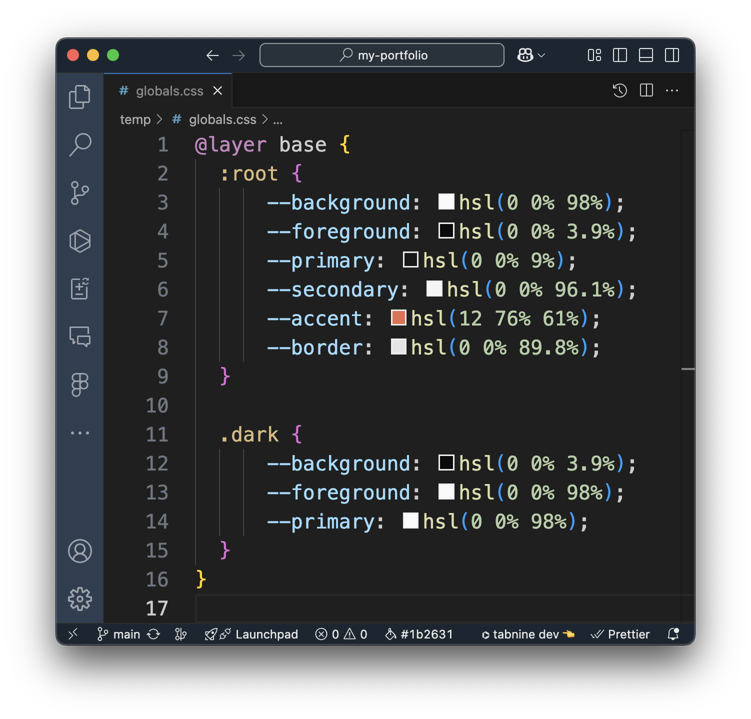 VSCode after hsl conversion.