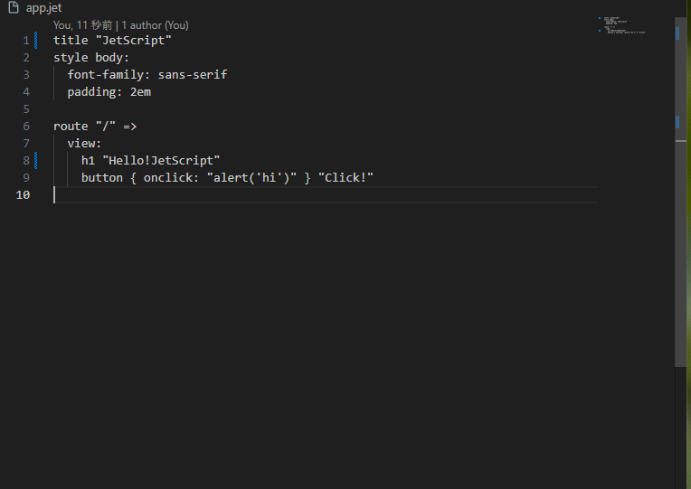 JetScript syntax screenshot – routing and state